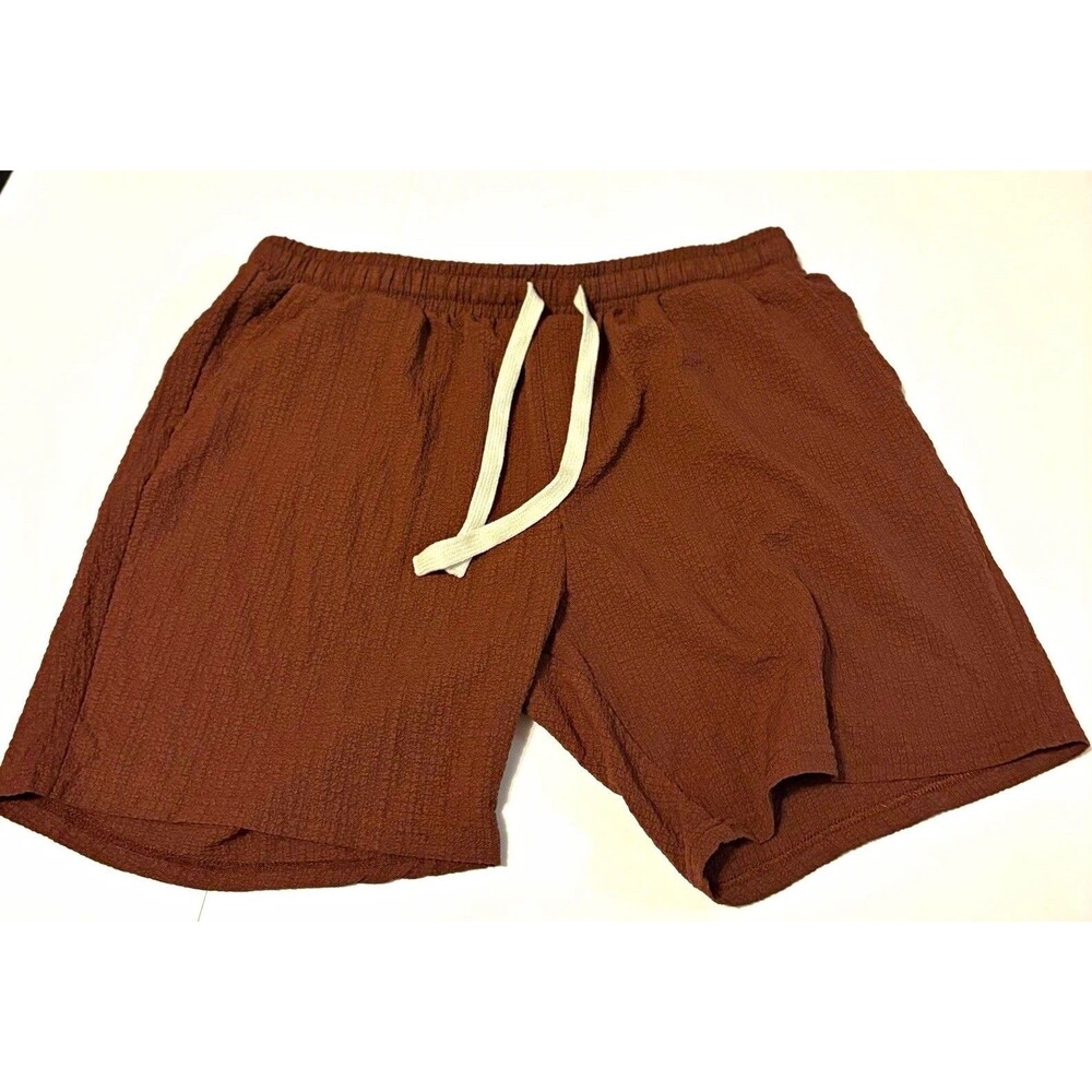 Massive Luxury Men's Brown Solid Shorts Drawstring Elastic Waist Size L